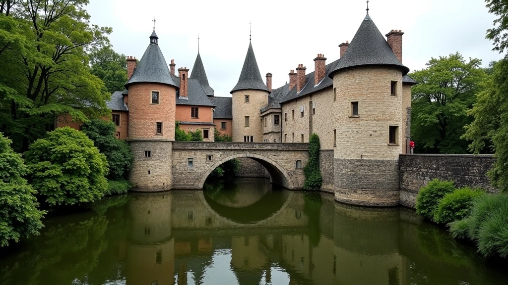 Starý středověký příkop s kamenným mostem, historická architektura